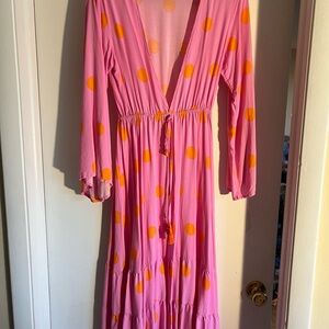 Fun Pink and Orange Polka Dot Maxi Dress